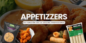 Appetizers congelados como camarones apanados y Arrollados primavera listos para cocina profesional